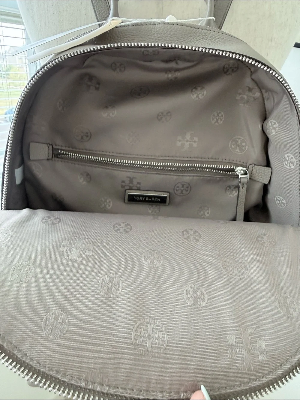 Tory Burch Slate Gray Pebbled Leather Backpack